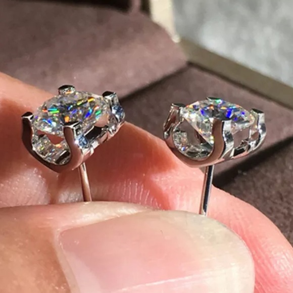 Silver Diamond Stud Earrings - Picture 3 of 7